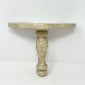 VTG Shabby Chic Wood Wall Sconce Shelf Distressed Cream Spindle Pedestal 9.5"